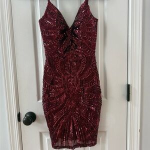 Windsor Burgundy Sequin Mini Dress
